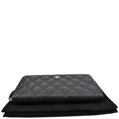 CHANEL Long Zippy Caviar Leather Wallet Black