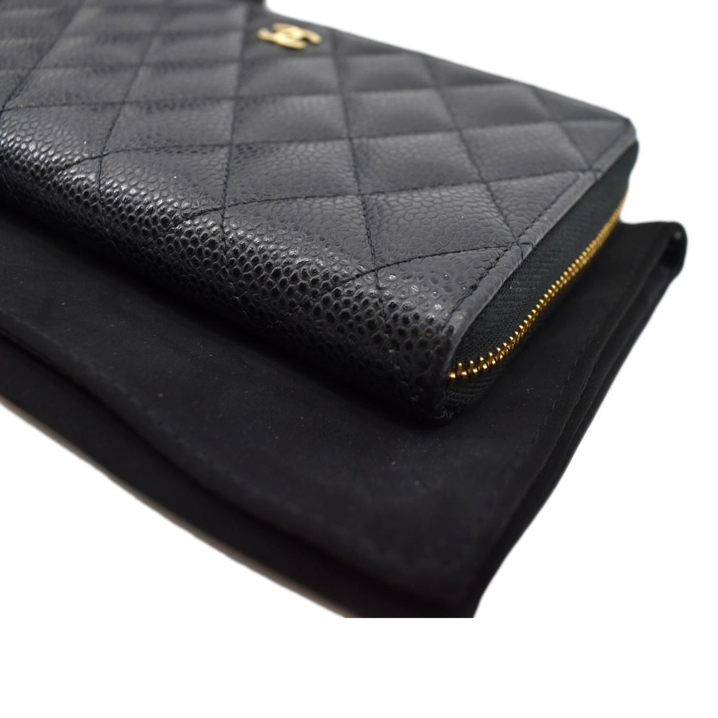 CHANEL Long Zippy Caviar Leather Wallet Black