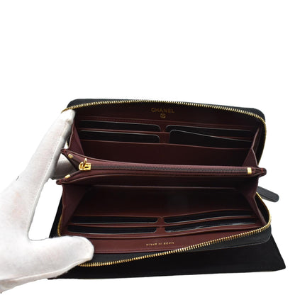 CHANEL Long Zippy Caviar Leather Wallet Black