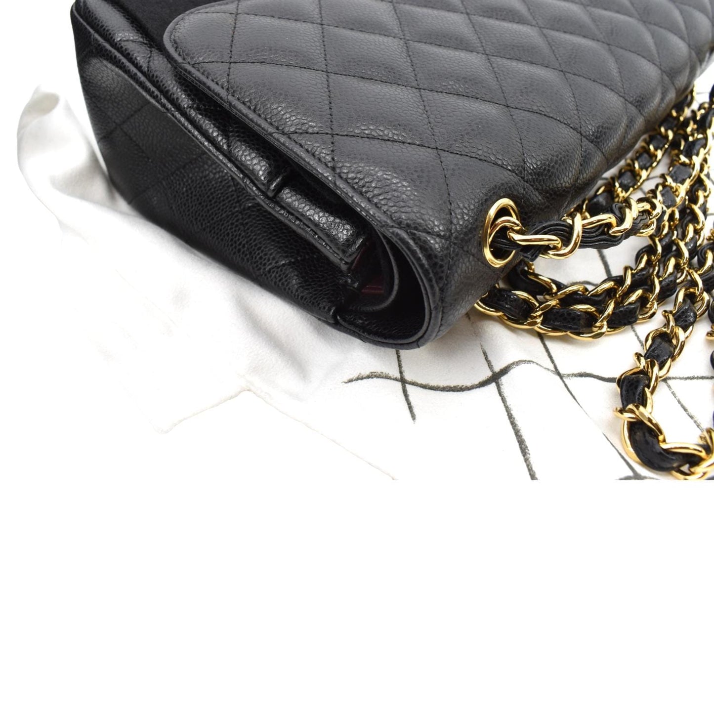 CHANEL Jumbo Double Flap Caviar Leather Shoulder Bag Black