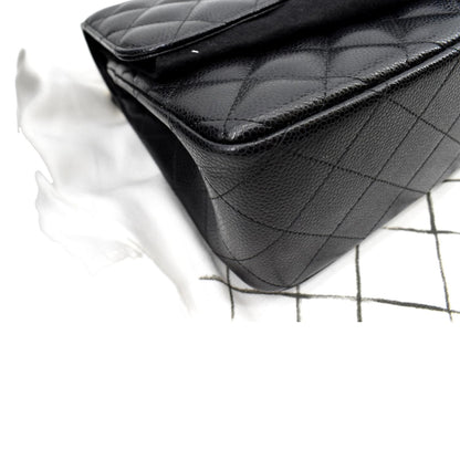 CHANEL Jumbo Double Flap Caviar Leather Shoulder Bag Black