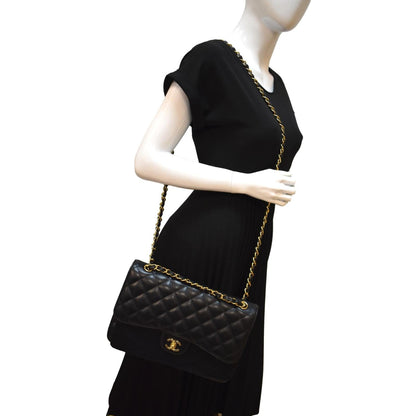 CHANEL Jumbo Double Flap Caviar Leather Shoulder Bag Black
