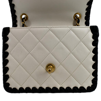 CHANEL Mini My Own Frame Flap Braided Calfskin Shoulder Bag White