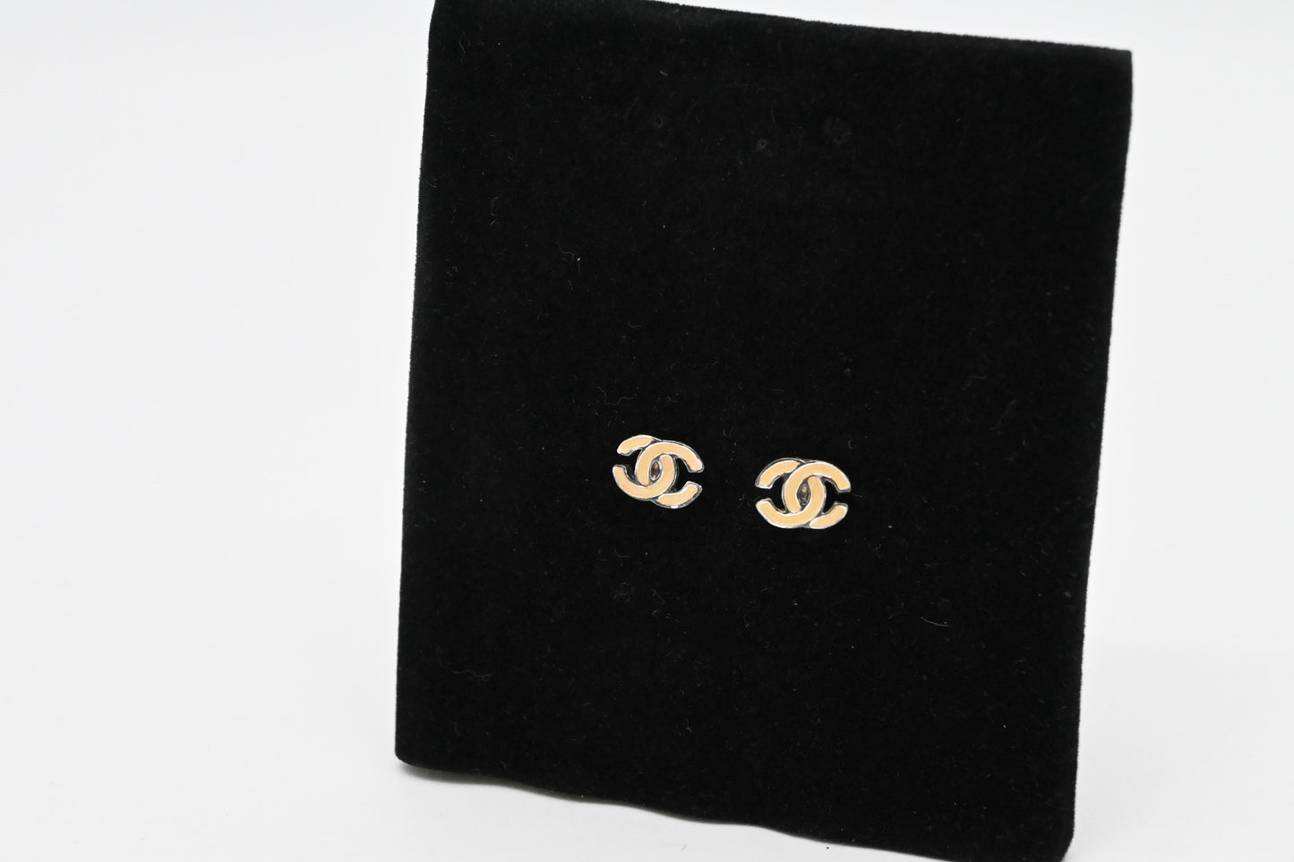 Chanel White CC Stud Earrings