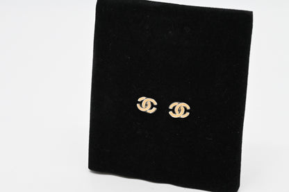 Chanel White CC Stud Earrings