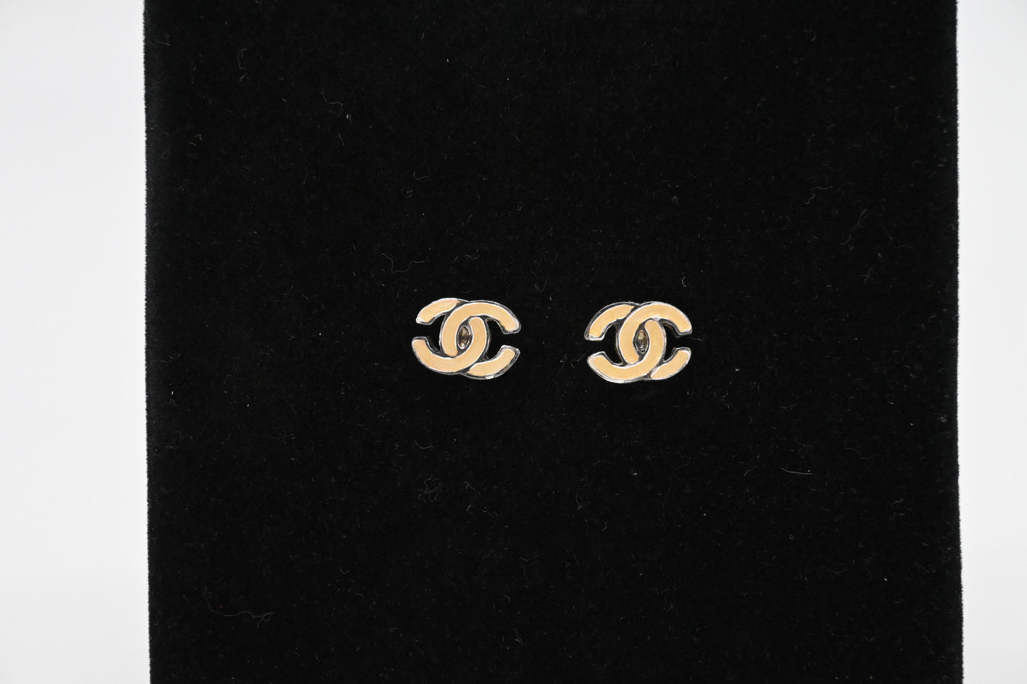 Chanel White CC Stud Earrings