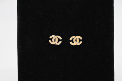 Chanel White CC Stud Earrings