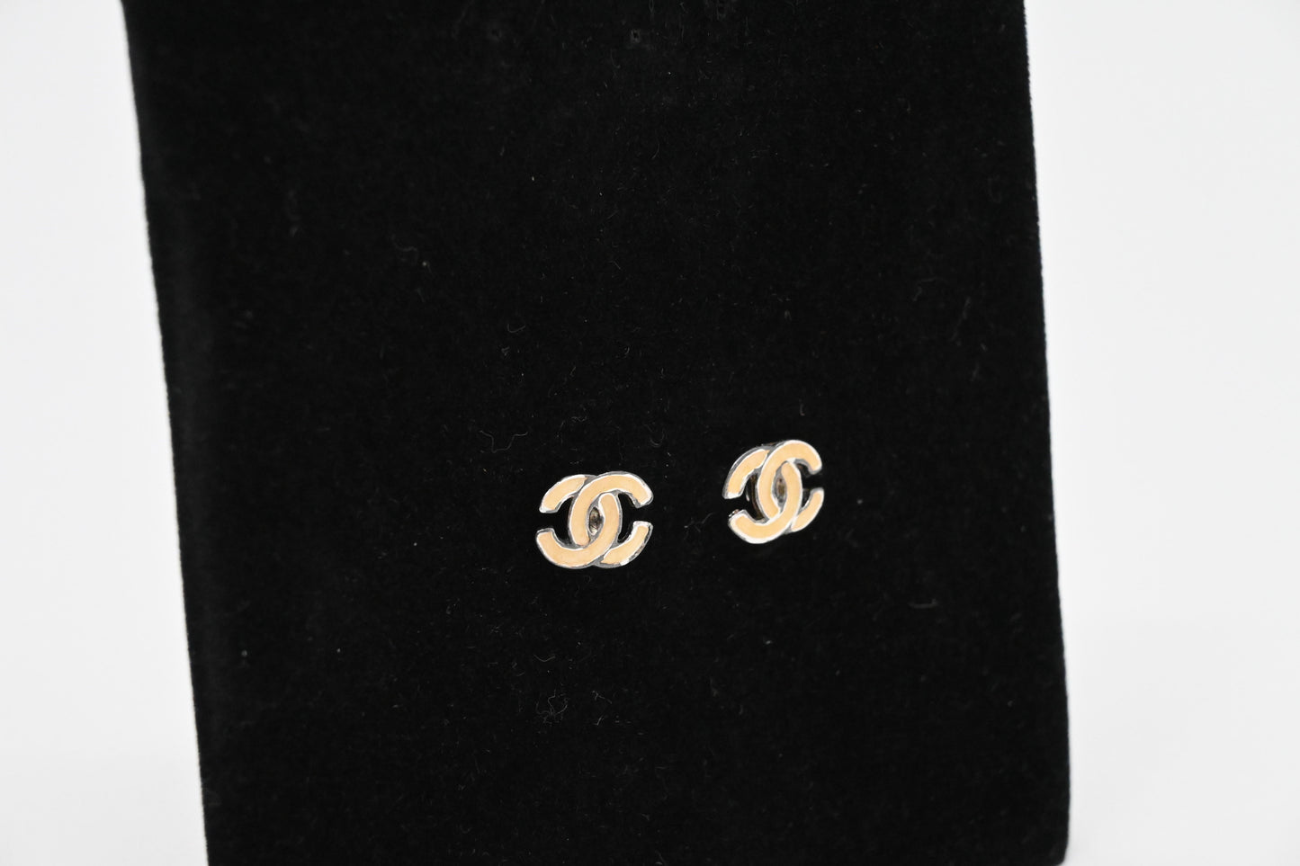 Chanel White CC Stud Earrings