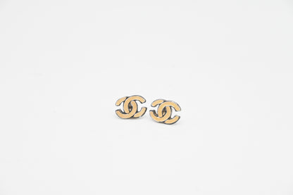 Chanel White CC Stud Earrings