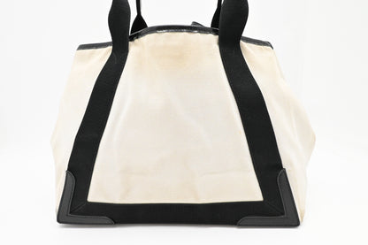 Balenciaga Large Navy Cabas Tote in Ecru Canvas
