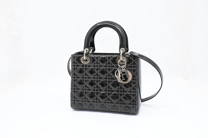 Dior Medium Lady D in Black Cannage Patent Leather
