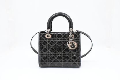 Dior Medium Lady D in Black Cannage Patent Leather