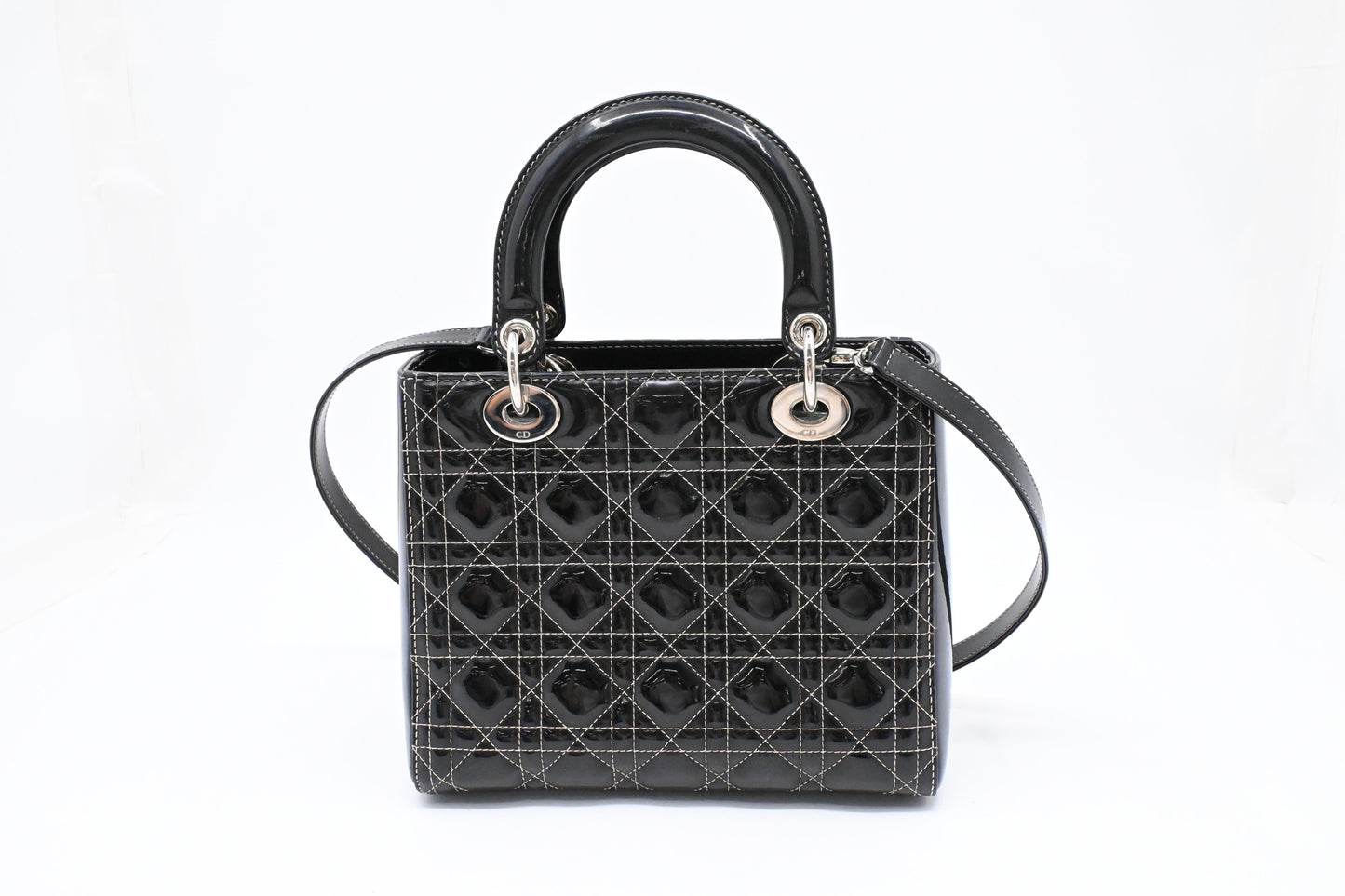 Dior Medium Lady D in Black Cannage Patent Leather