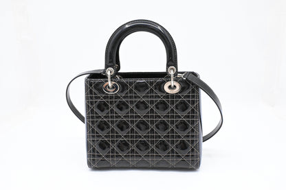 Dior Medium Lady D in Black Cannage Patent Leather