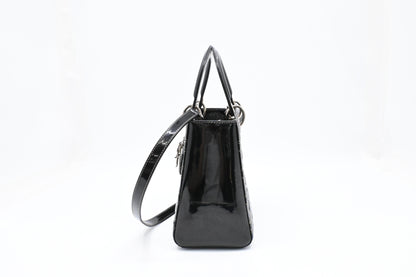 Dior Medium Lady D in Black Cannage Patent Leather