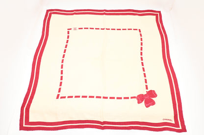 Chanel Scarf in Red and Cream Silk