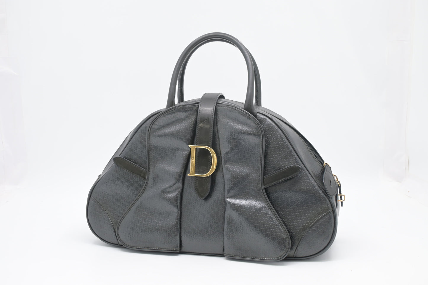 Dior Saddle Bowler in Black Mini Oblique Leather