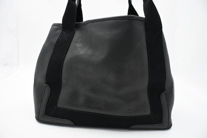 Balenciaga Navy Cabas Small Tote in Black Leather and Canvas