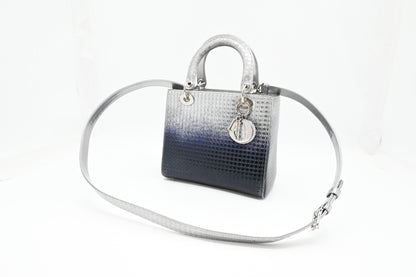 Dior Small Lady Dior in Gradient Silver Blue Leather