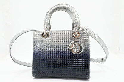 Dior Small Lady Dior in Gradient Silver Blue Leather