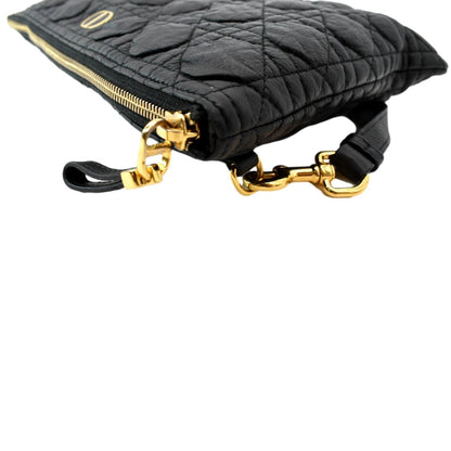 CHRISTIAN DIOR Caro Daily Cannage Calfskin Zipped Pouch Black
