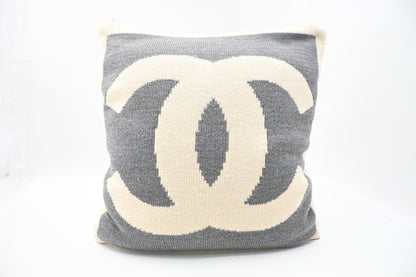 Chanel Square Pillow in Gray and Cream Wool