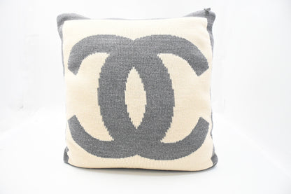 Chanel Square Pillow in Gray and Cream Wool