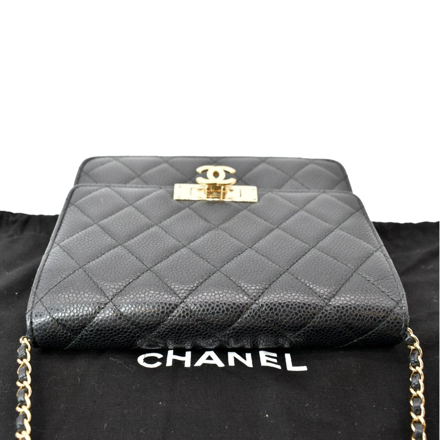 CHANEL Golden Class Caviar Leather Wallet on Chain Bag Black