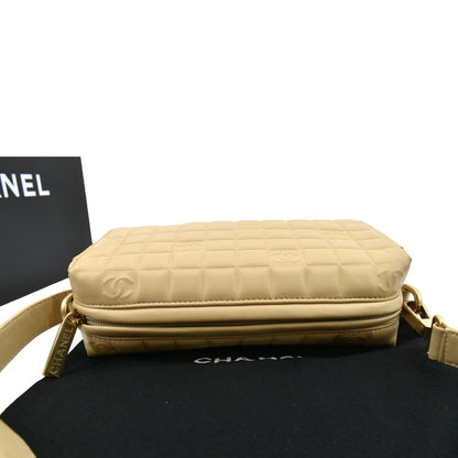CHANEL Chocolate Bar Leather Handbag Beige