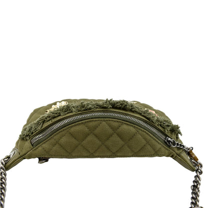 CHANEL Coco Cuba Charms Canvas Lambskin Leather Waist Bag Khaki