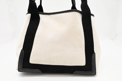 Balenciaga Small Navy Cabas Tote in Ecru and Black Canvas