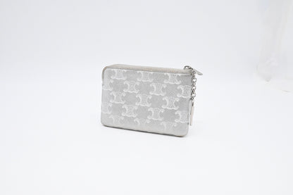 Celine Key Pouch in Silver Triomphe Canvas