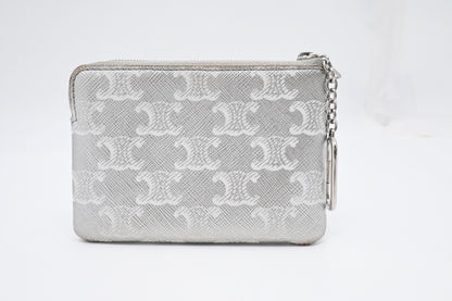 Celine Key Pouch in Silver Triomphe Canvas