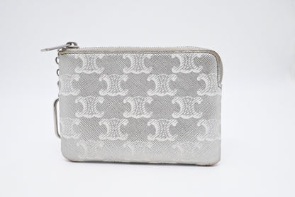 Celine Key Pouch in Silver Triomphe Canvas