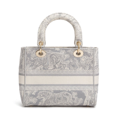 Christian Dior 2021 Grey Canvas Toile de Jouy Embroidered Medium Lady D-Lite