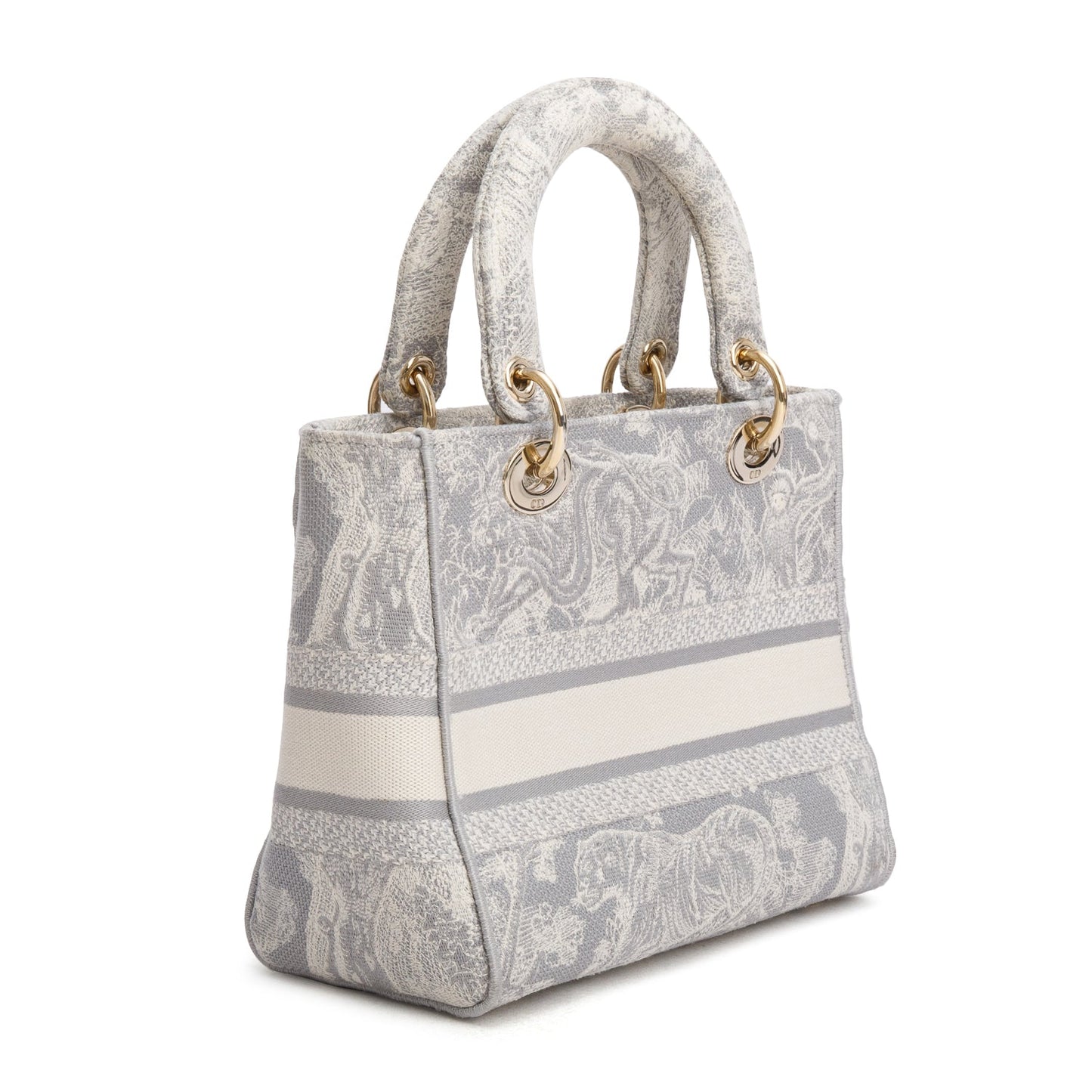 Christian Dior 2021 Grey Canvas Toile de Jouy Embroidered Medium Lady D-Lite