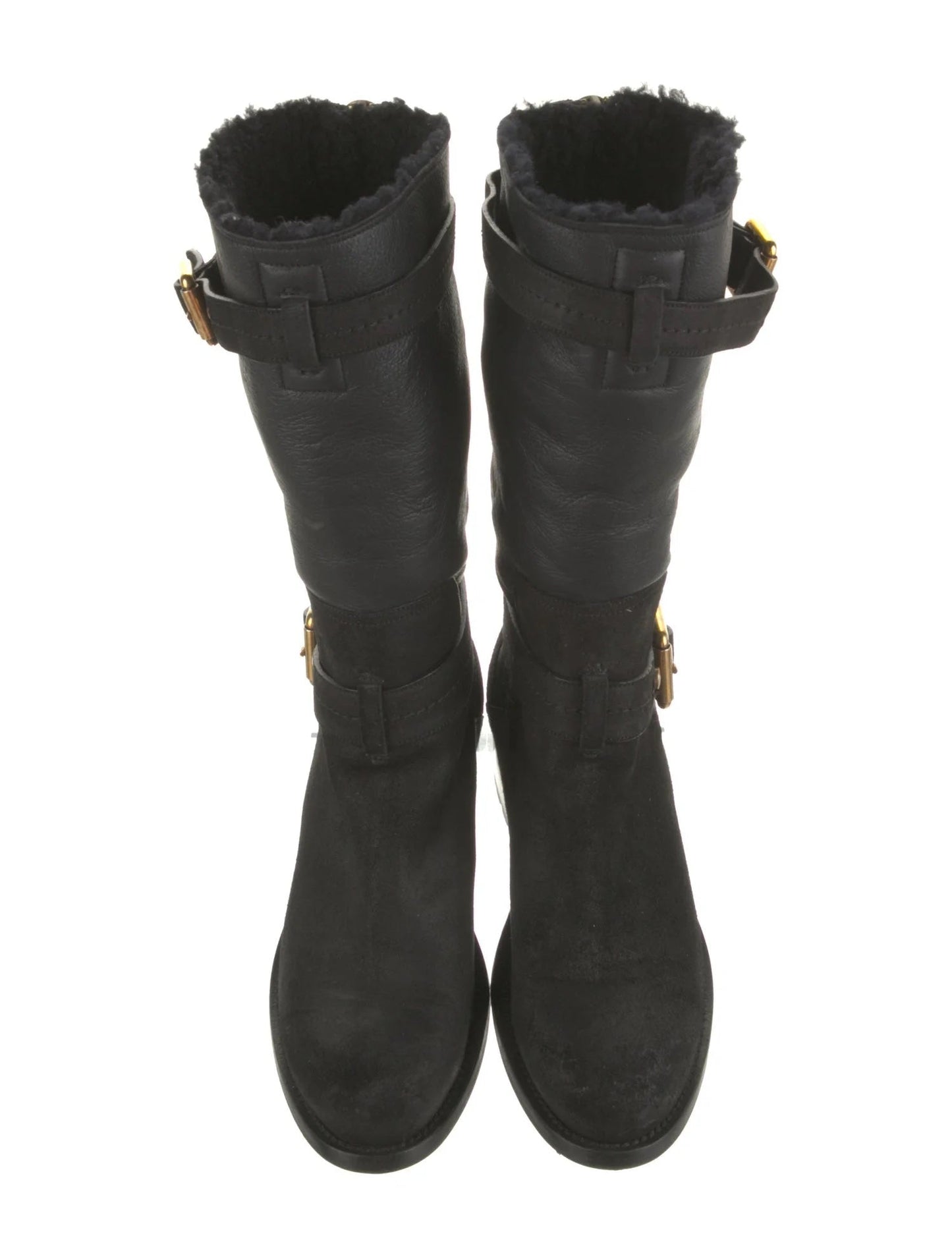 DIOR NUBUCK AND LEATHER BUCKLE STRAP MID CALF BOOTS