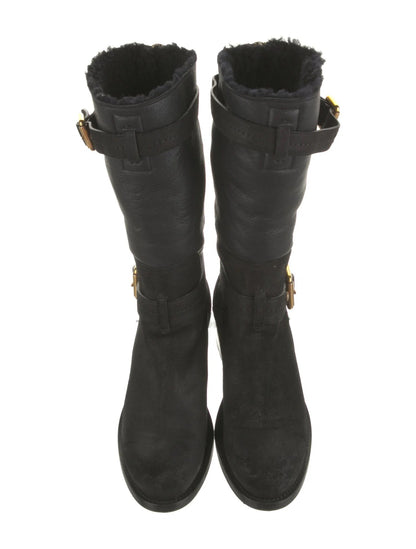 DIOR NUBUCK AND LEATHER BUCKLE STRAP MID CALF BOOTS