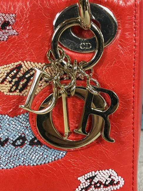 DIOR LADY DIOR LIMITED EDITION EMBELLISHED RED BAG