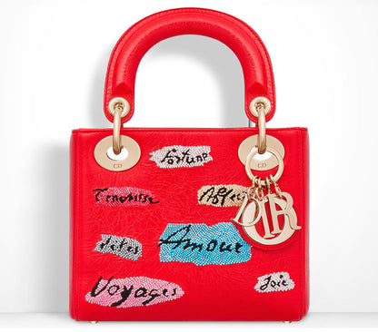 DIOR LADY DIOR LIMITED EDITION EMBELLISHED RED BAG
