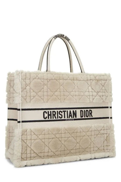 DIOR LAMBSKIN SHEARLING CANNAGE LARGE BOOK TOTE BAG