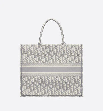 DIOR LARGE BOOK TOTE GRAY DIOR OBLIQUE EMBROIDERY