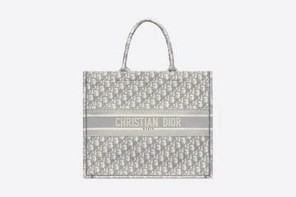 DIOR LARGE BOOK TOTE GRAY DIOR OBLIQUE EMBROIDERY