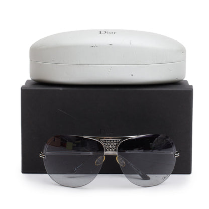 Dior Ruthenium Metal Frame Crystal Aviator Shield Sunglasses