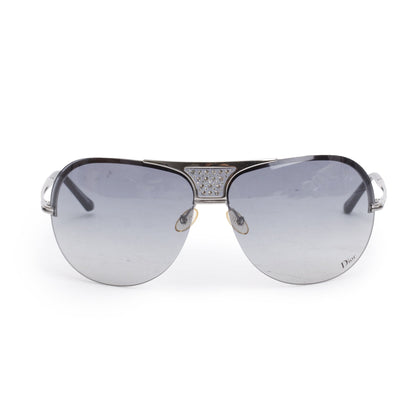 Dior Ruthenium Metal Frame Crystal Aviator Shield Sunglasses