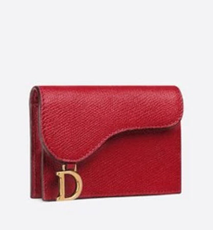 Dior Saddle Flap Card Holder-Brick Red