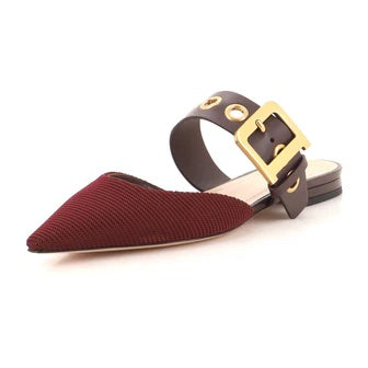 CHRISTIAN DIOR TWO-TONE TECHNICAL FABRIC & LEATHER D-DIOR FLAT MULES