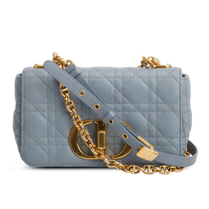Christian Dior 2021 Grey Supple Cannage Calfskin Leather Small Dior Caro Bag