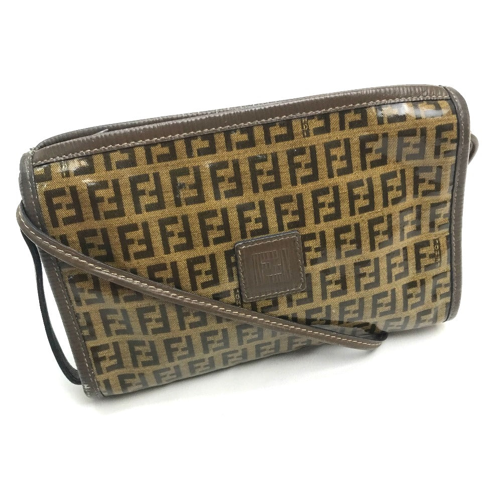 FENDI Shoulder Bag Plastics/Leather Brown Crossbody FF Zucca Pattern Women