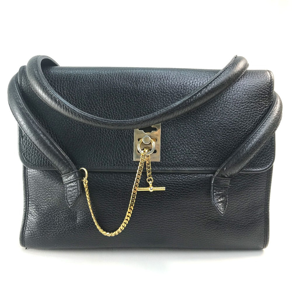 CELINE Handbag leather Black x Gold Metal vintage Chain lock Women